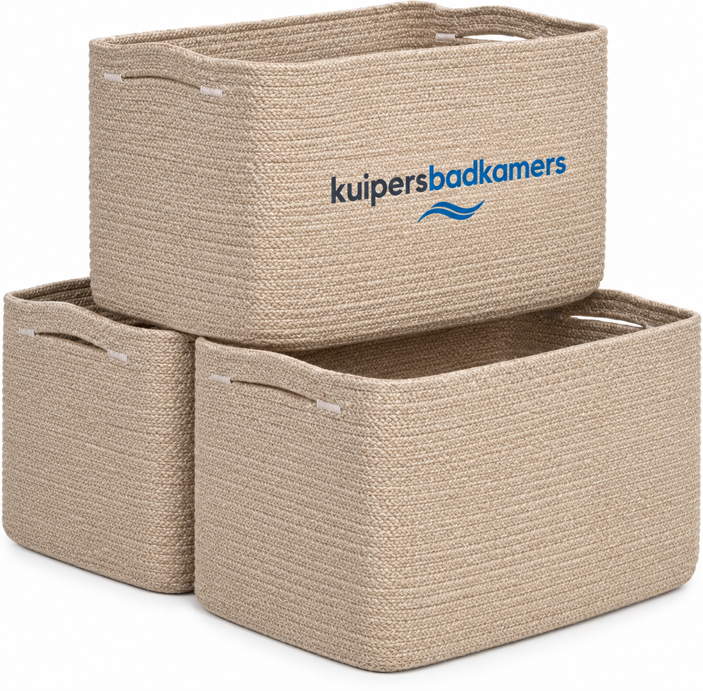 Kuipers Badkamers 3-Piece Woven Storage Basket Set – Brown, 15" × 10" × 9"