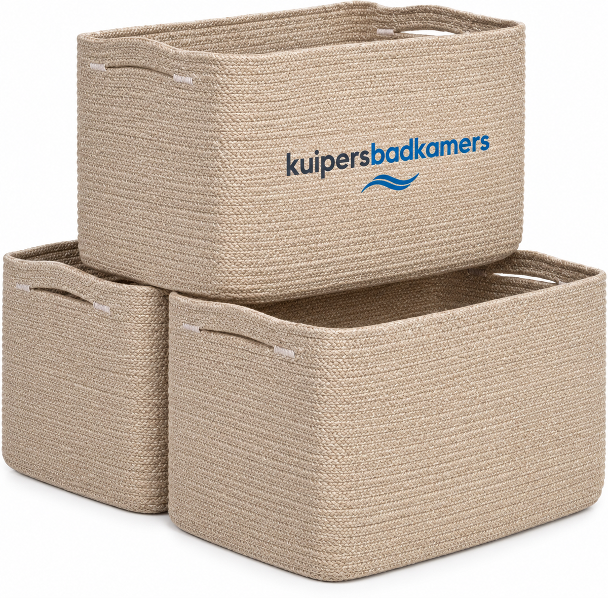 Kuipers Badkamers 3-Piece Woven Storage Basket Set – Brown, 15" × 10" × 9"