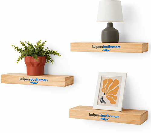 Kuipers Badkamers 3-Piece Floating Wall Shelves – Natural Pine Wood, 15.8" × 5" × 1.8"